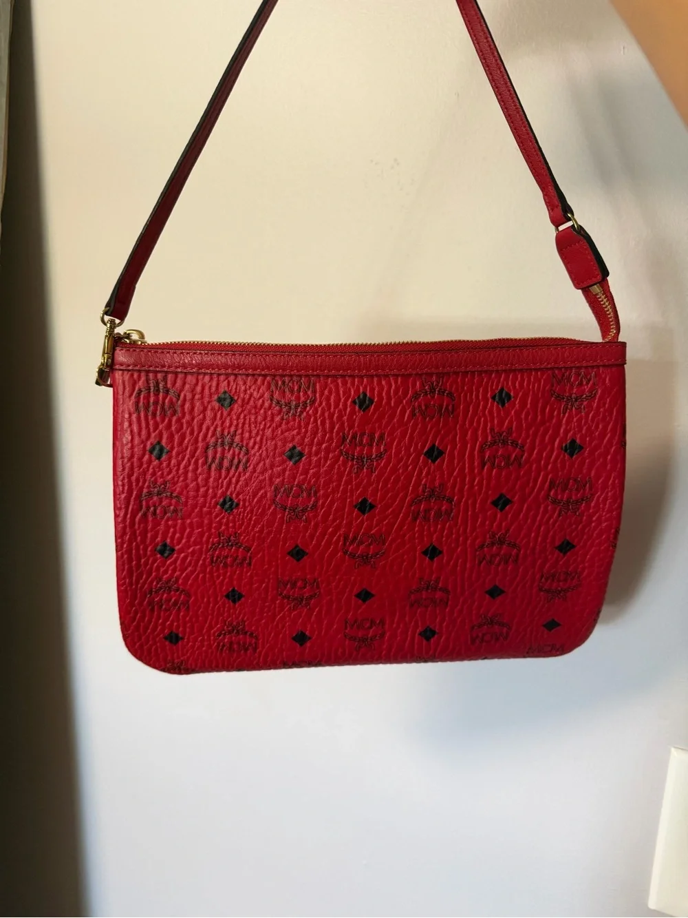 MCM Red Leather Wristlet Bag
